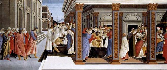 BOTTICELLI, Sandro Baptism of St Zenobius and His Appointment as Bishop oil painting picture